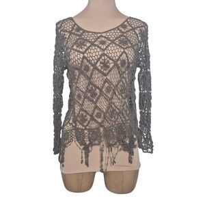 Maurices Green Lace Crochet Top with Floral Details Long Sleeves Size Small